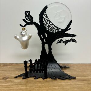 PartyLite Halloween Black Metal Votive With Ghost Charm